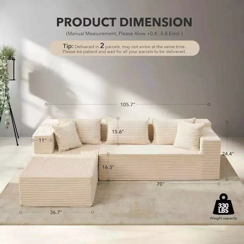 COZONY 106 Cloud Sectional with L-Shaped Chaise, Modern Modular Deep-Seat Sofa, Upholstered, Left-Facing