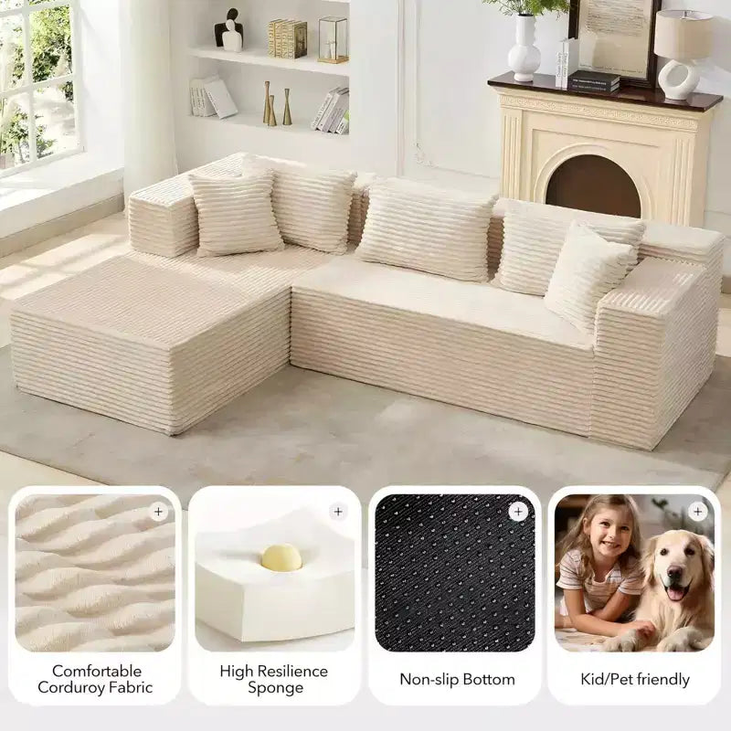 COZONY 106 Cloud Sectional with L-Shaped Chaise, Modern Modular Deep-Seat Sofa, Upholstered, Left-Facing