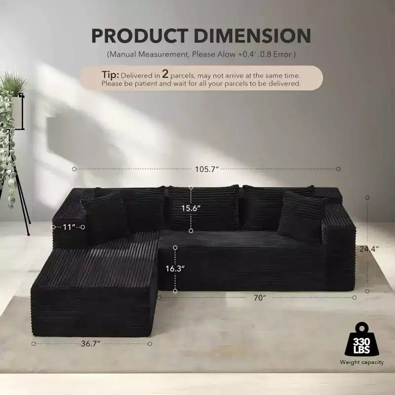 COZONY 106 Cloud Sectional with L-Shaped Chaise, Modern Modular Deep-Seat Sofa, Upholstered, Left-Facing