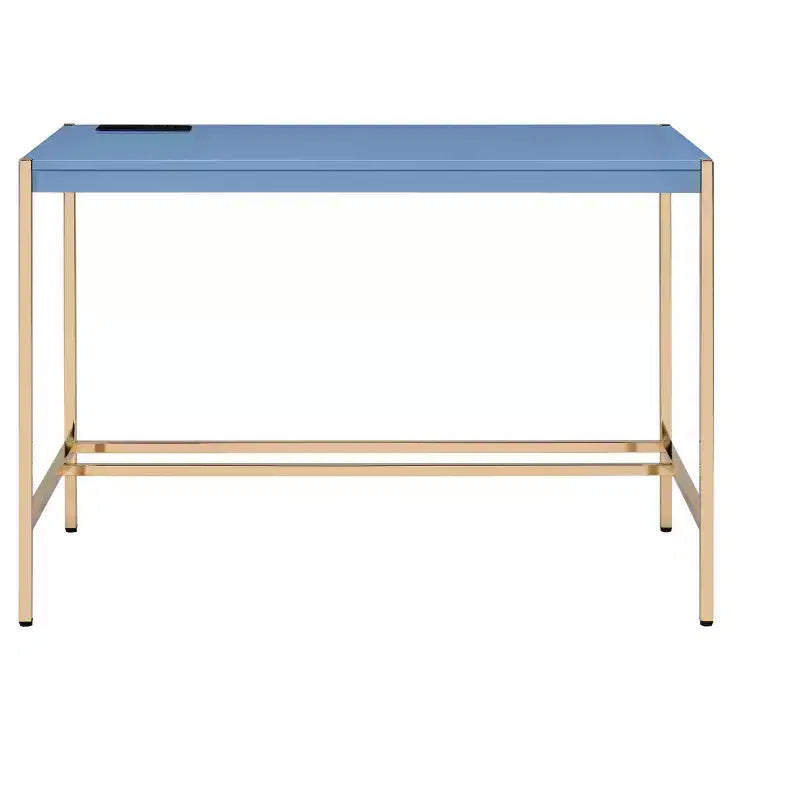 Okak 42.5IN Writing Desk with USB Ports, Standing Desk with Golden Metal Base, Computer Desk for Living Room, Office, Reading Room