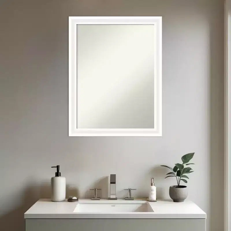 Amanti Art Oliver Narrow Non-Beveled Wood Framed Bathroom Vanity Wall Mirror