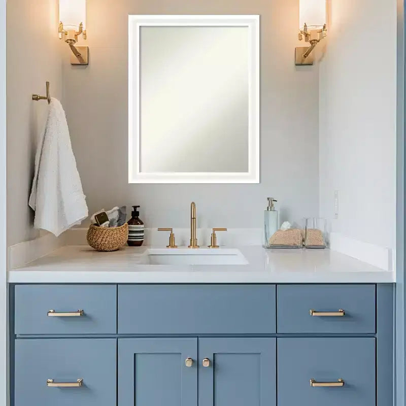 Amanti Art Oliver Narrow Non-Beveled Wood Framed Bathroom Vanity Wall Mirror