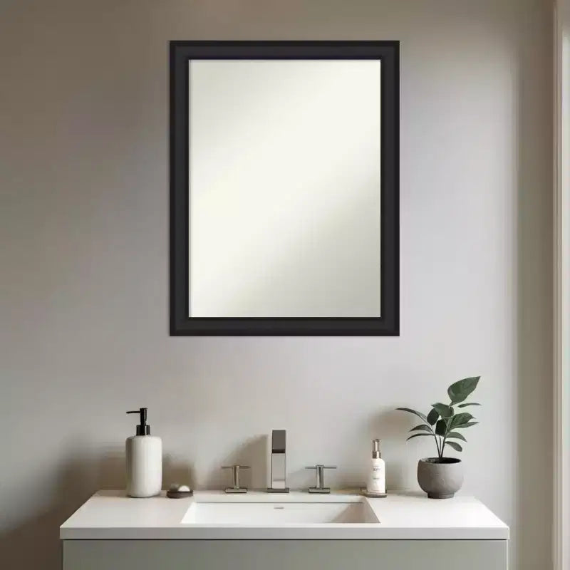 Amanti Art Oliver Narrow Non-Beveled Wood Framed Bathroom Vanity Wall Mirror