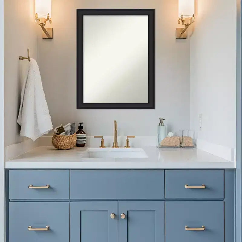 Amanti Art Oliver Narrow Non-Beveled Wood Framed Bathroom Vanity Wall Mirror