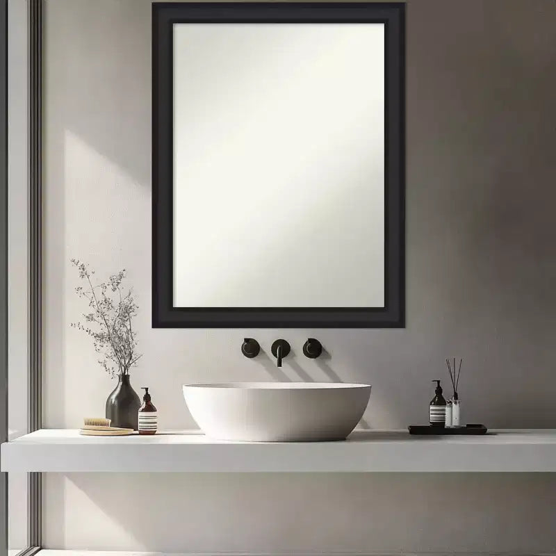 Amanti Art Oliver Narrow Non-Beveled Wood Framed Bathroom Vanity Wall Mirror