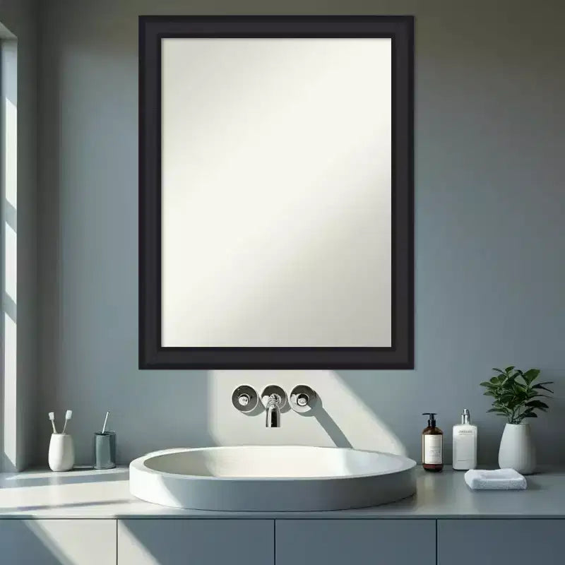 Amanti Art Oliver Narrow Non-Beveled Wood Framed Bathroom Vanity Wall Mirror