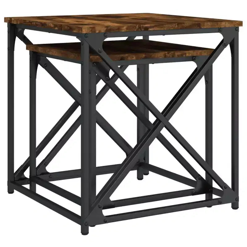 vidaXL Nesting Coffee Table Set of 2 - Smoked Oak Engineered Wood with Metal Frame for Living Room, Office - Versatile Furniture