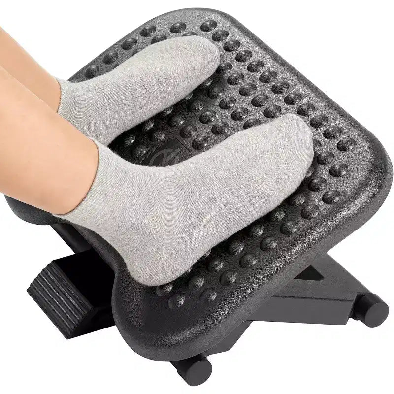 Desk Footrest, Foot Rest for Under Desk at Work with Massage, There are 3 height positions with a 30 degree tilt angle adjustment