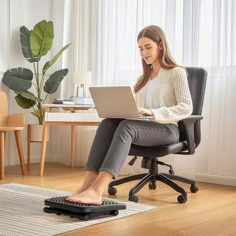 Desk Footrest, Foot Rest for Under Desk at Work with Massage, There are 3 height positions with a 30 degree tilt angle adjustment
