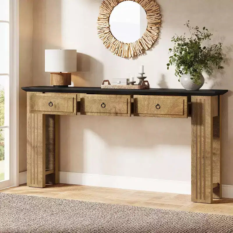 Lantine 63 Console Table with 3 Drawers, Farmhouse Sofa Table Behind Couch, Rustic Entryway Furniture for Hallway, Living Room