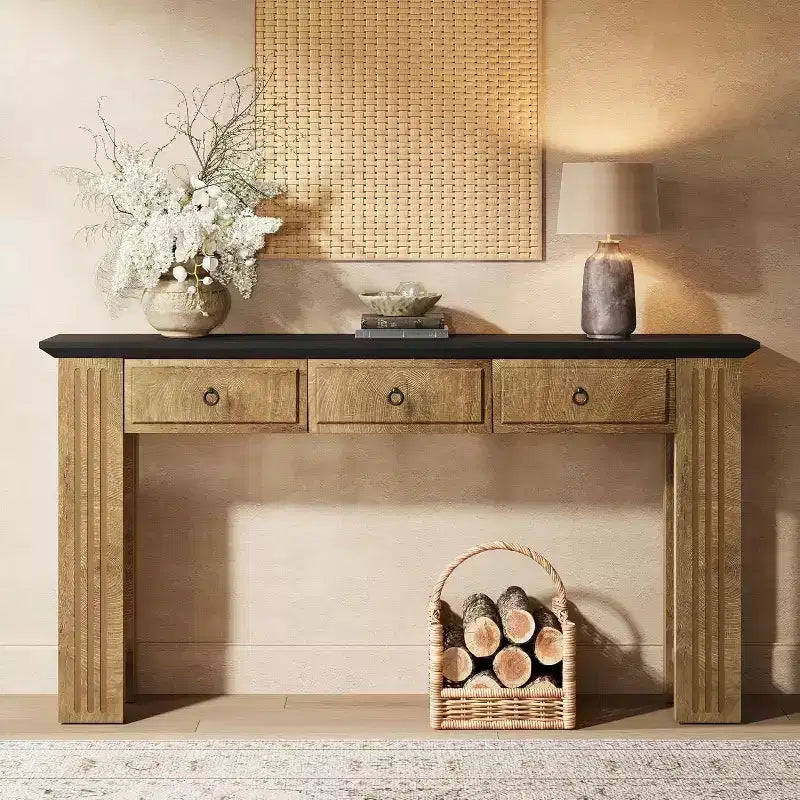 Lantine 63 Console Table with 3 Drawers, Farmhouse Sofa Table Behind Couch, Rustic Entryway Furniture for Hallway, Living Room