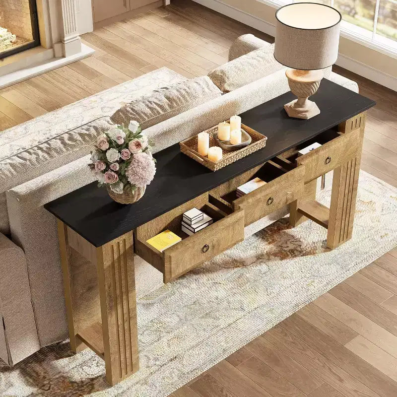 Lantine 63 Console Table with 3 Drawers, Farmhouse Sofa Table Behind Couch, Rustic Entryway Furniture for Hallway, Living Room