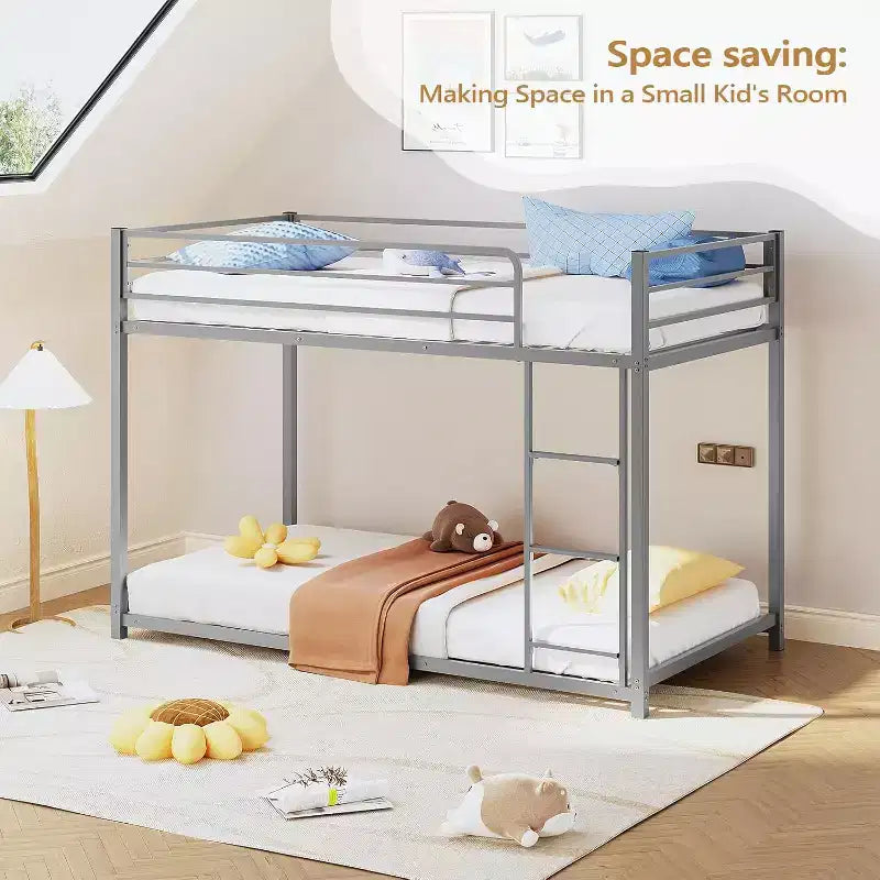 JOYMOR Bunk Bed Twin Over Twin, Metal Twin Size Bed Frame with Safety Guardraild for Boys Girls