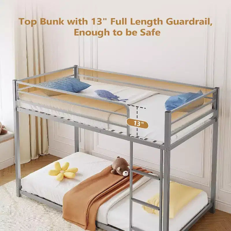 JOYMOR Bunk Bed Twin Over Twin, Metal Twin Size Bed Frame with Safety Guardraild for Boys Girls
