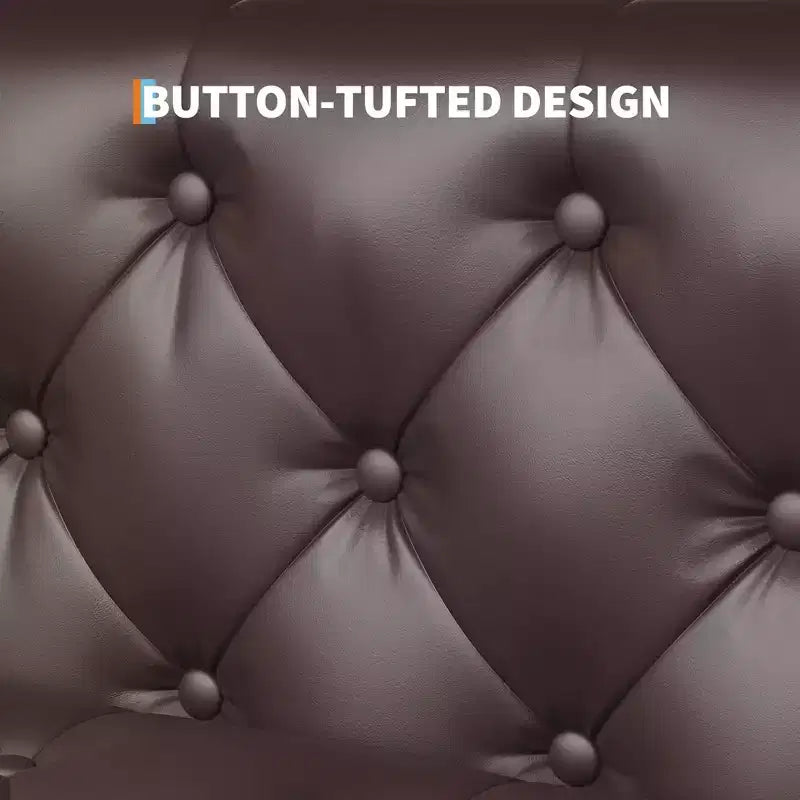 81 Modern Sofa Couches for Living Room, Leather Couch with Handmade Button, 3 Seater Sofa with Deep Seats, Brown Chesterfield Sofa for Apartment