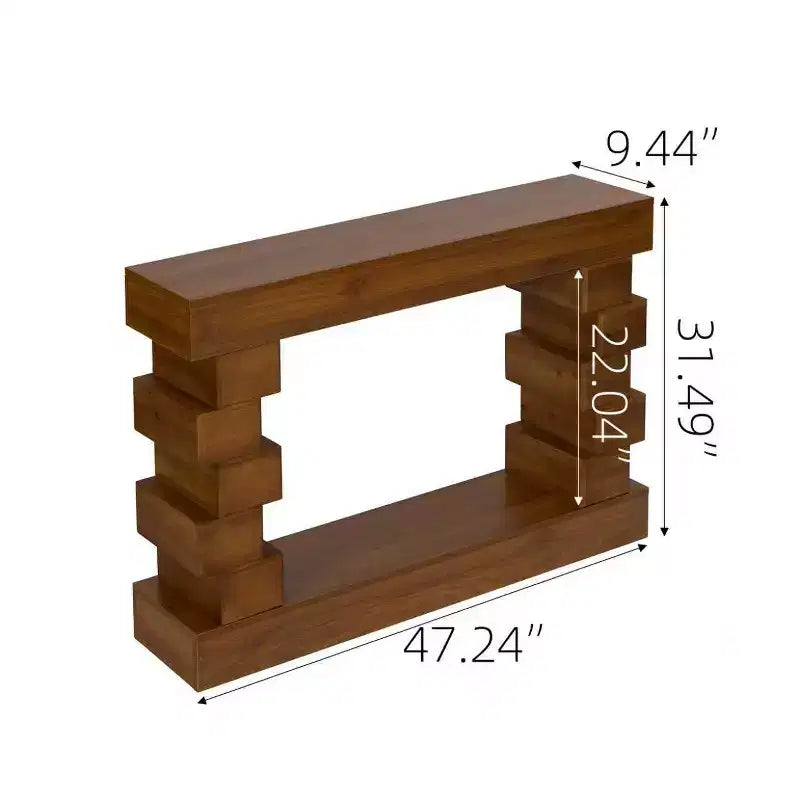 GDFStudio Ada Rustic Geometric Block Stacked Wood Console Table