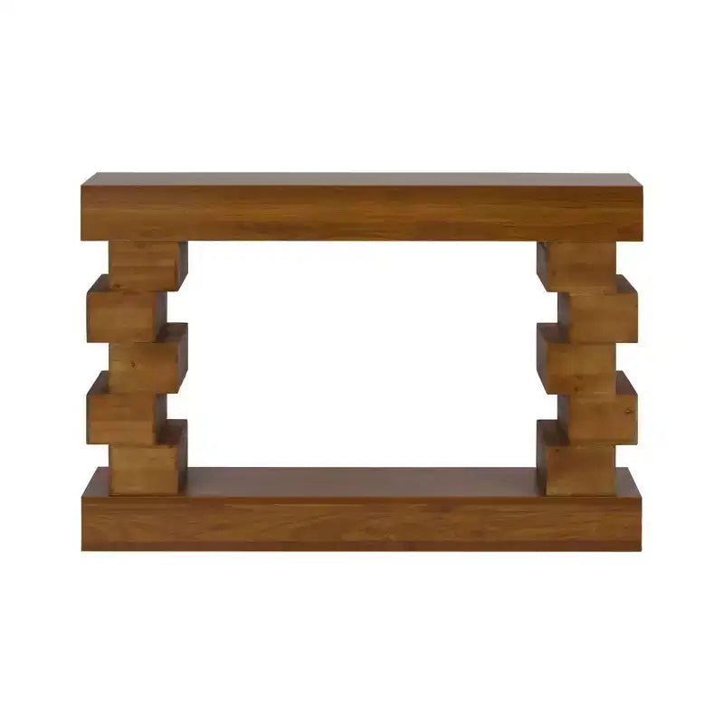GDFStudio Ada Rustic Geometric Block Stacked Wood Console Table