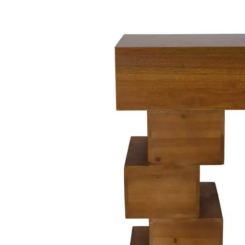 GDFStudio Ada Rustic Geometric Block Stacked Wood Console Table