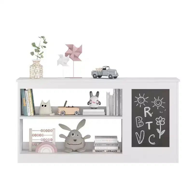 MAYEERTY 3-in-1 Kids Bookshelf & Toy Storage Cabinet with Chalkboard, Organizer for Playroom Bedroom Classroom, White