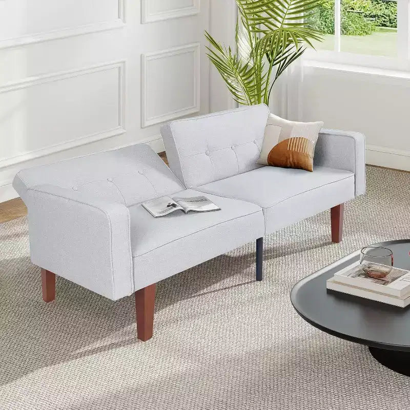 Zevemomo Convertible Sofa Bed With Adjustable Backrest,Functions As A Recliner And Loveseat,Foam And Spring Cushions,White