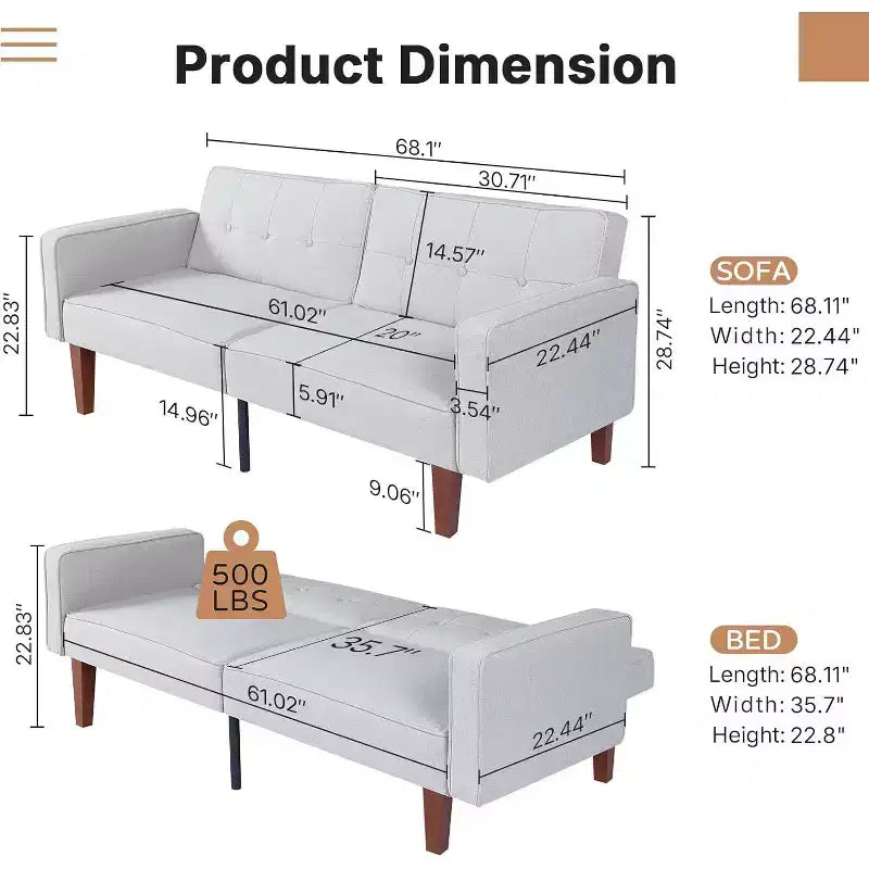 Zevemomo Convertible Sofa Bed With Adjustable Backrest,Functions As A Recliner And Loveseat,Foam And Spring Cushions,White