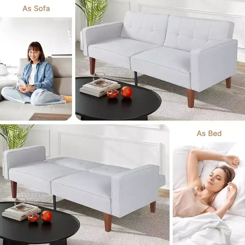 Zevemomo Convertible Sofa Bed With Adjustable Backrest,Functions As A Recliner And Loveseat,Foam And Spring Cushions,White