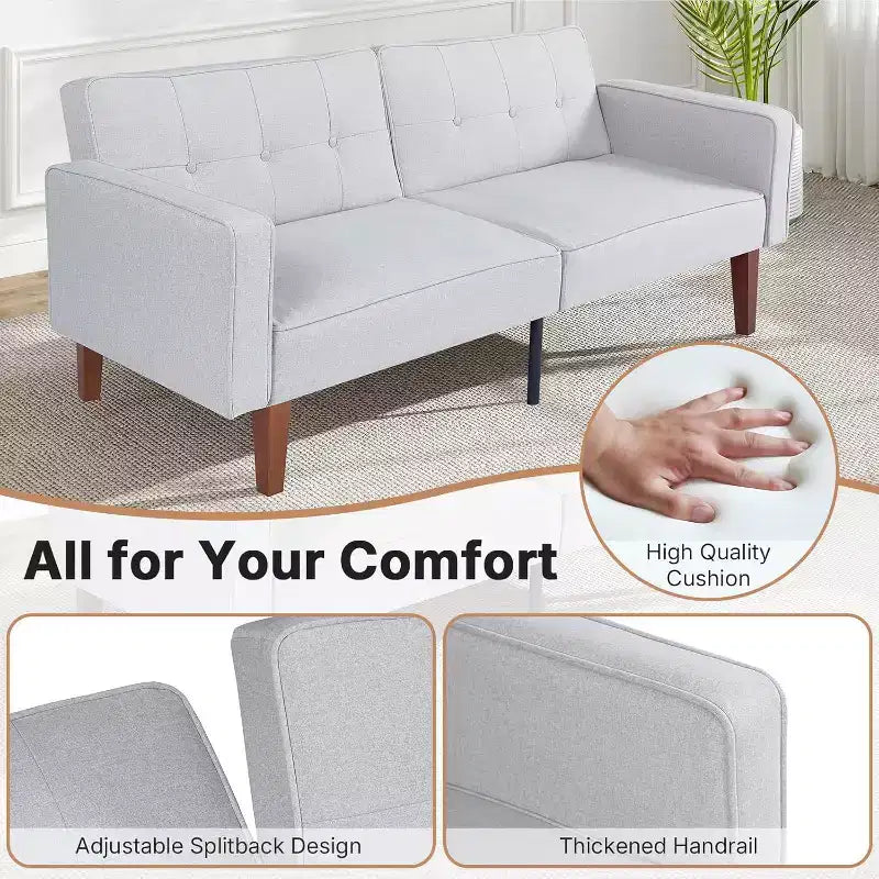 Zevemomo Convertible Sofa Bed With Adjustable Backrest,Functions As A Recliner And Loveseat,Foam And Spring Cushions,White