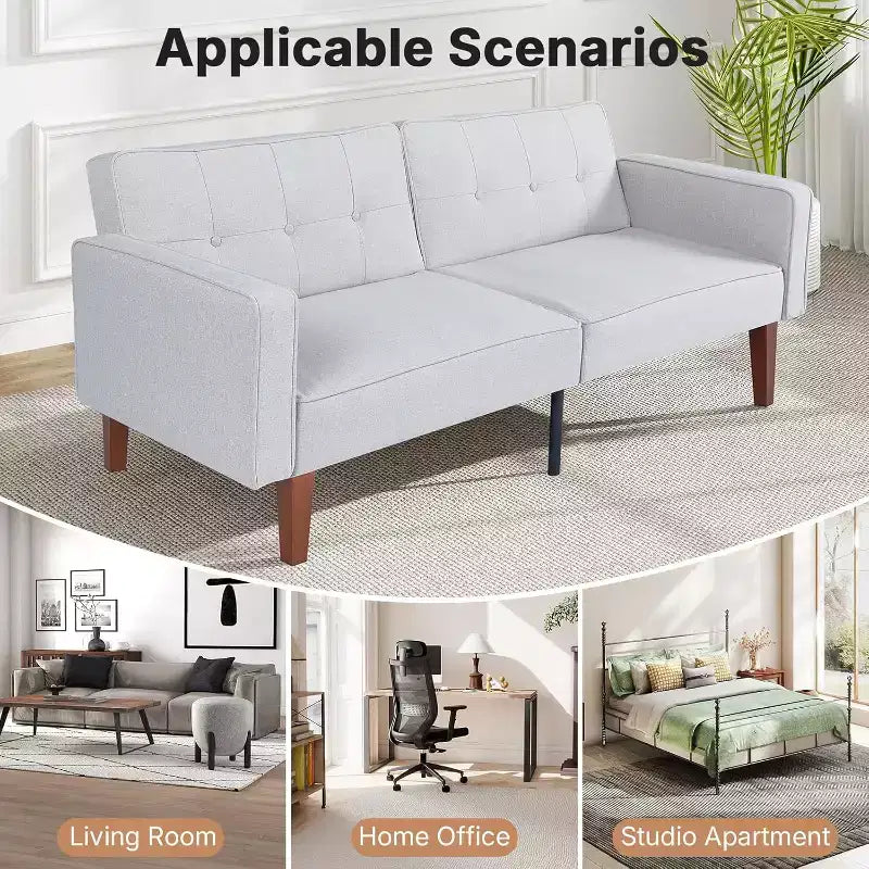 Zevemomo Convertible Sofa Bed With Adjustable Backrest,Functions As A Recliner And Loveseat,Foam And Spring Cushions,White