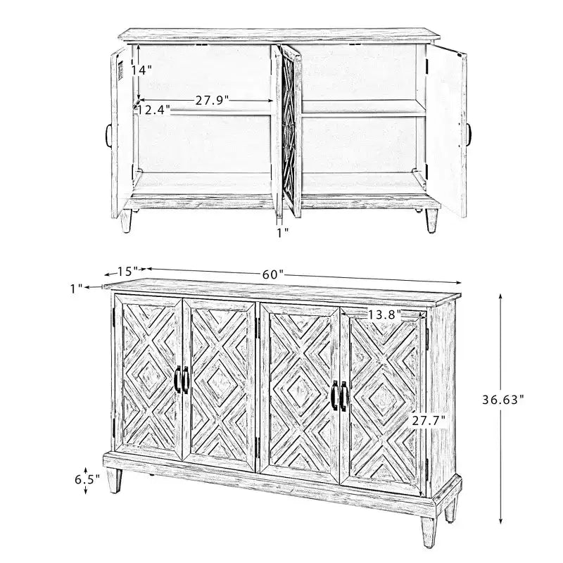 Jochen 60 Wide Sideboard with Adjustable Shelves|ARTFUL LIVING DESIGNS-WHITE