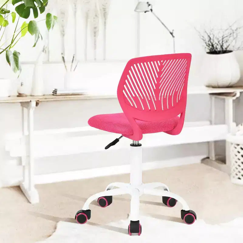 Chaise de bureau sans accoudoirs mignonne, ergonomique, petite, pivotante, réglable, légère avec roulettes, rose vif