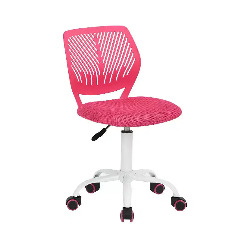 Chaise de bureau sans accoudoirs mignonne, ergonomique, petite, pivotante, réglable, légère avec roulettes, rose vif