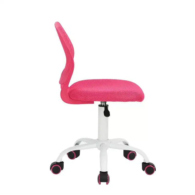 Chaise de bureau sans accoudoirs mignonne, ergonomique, petite, pivotante, réglable, légère avec roulettes, rose vif