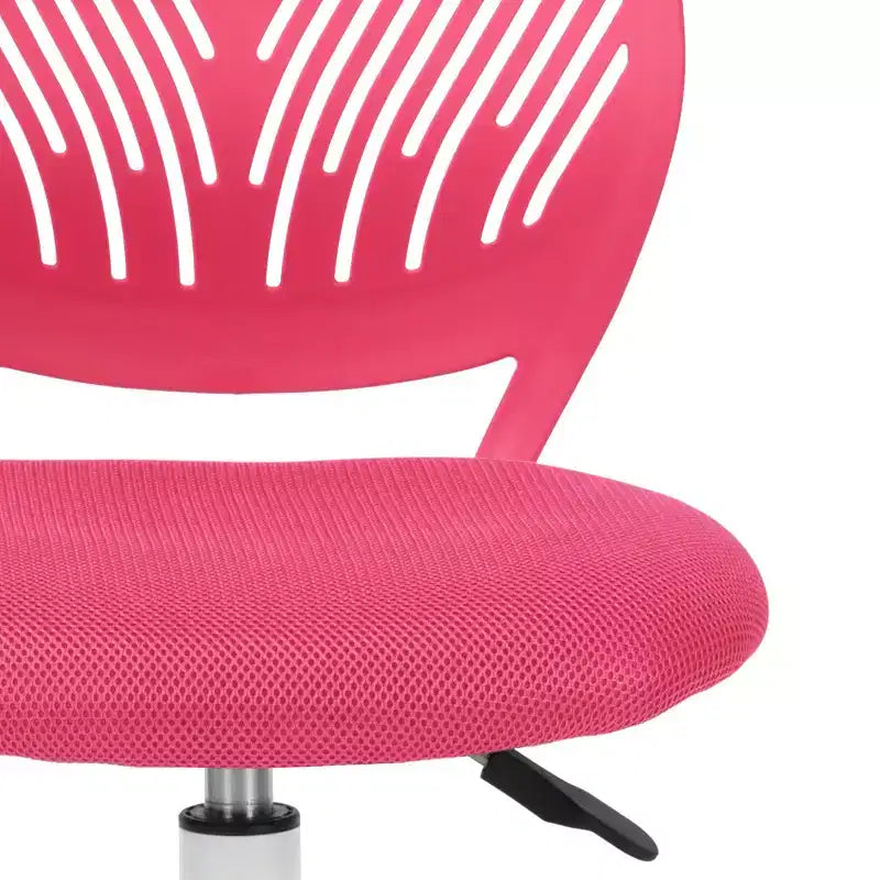 Chaise de bureau sans accoudoirs mignonne, ergonomique, petite, pivotante, réglable, légère avec roulettes, rose vif