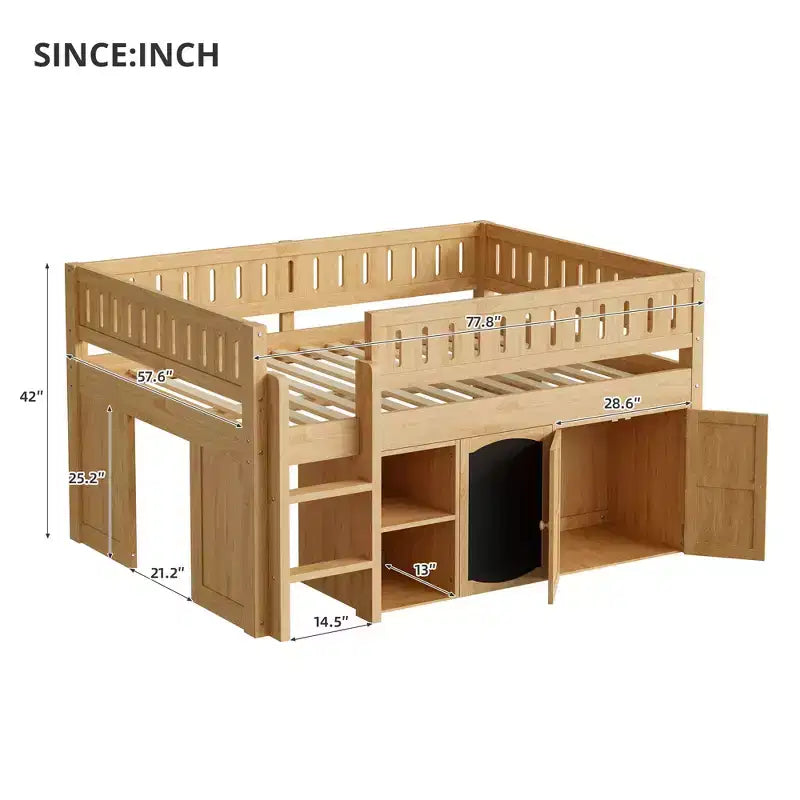 Full Size Loft Bed with Storage Cabinet & Chalkboard Panel, Kids/Teens Bedroom Bed Frame - ModernLuxe