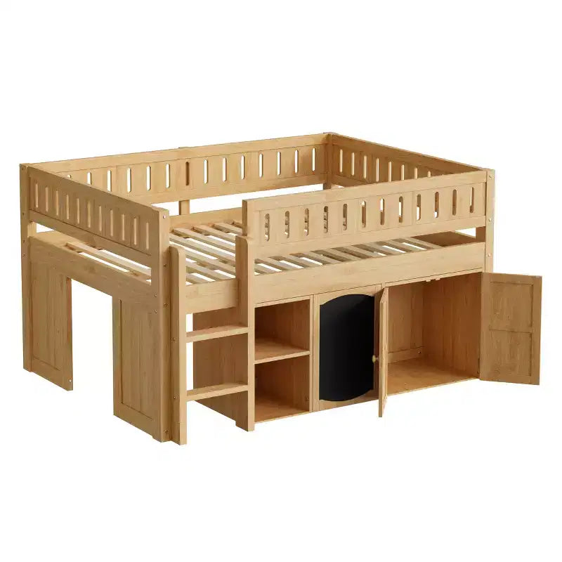 Full Size Loft Bed with Storage Cabinet & Chalkboard Panel, Kids/Teens Bedroom Bed Frame - ModernLuxe