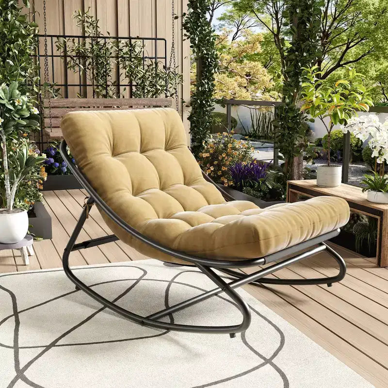 Modern Rocking Chair for Adults, Oversized Egg Chair with Adjustable Tilt & Removable Cushion, Upholstered Rocker Chair for Living Room,Patio