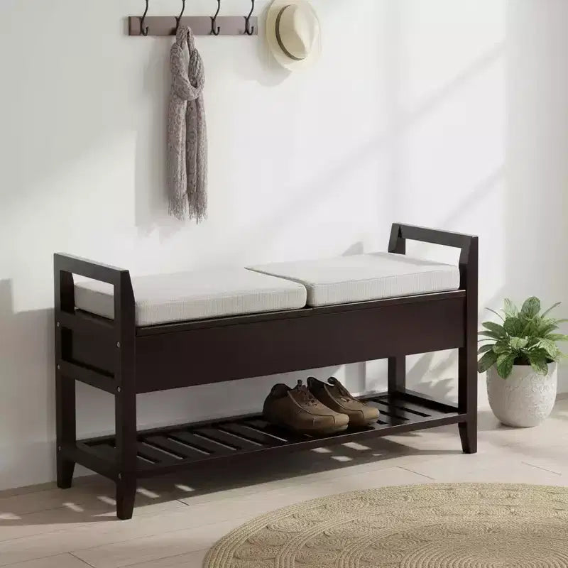 Homy Casa Storage Shoe Bench with Cushion, Wood Entryway Organizer, Espresso