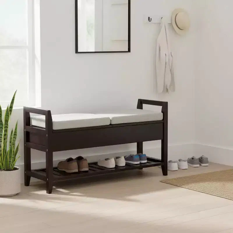 Homy Casa Storage Shoe Bench with Cushion, Wood Entryway Organizer, Espresso