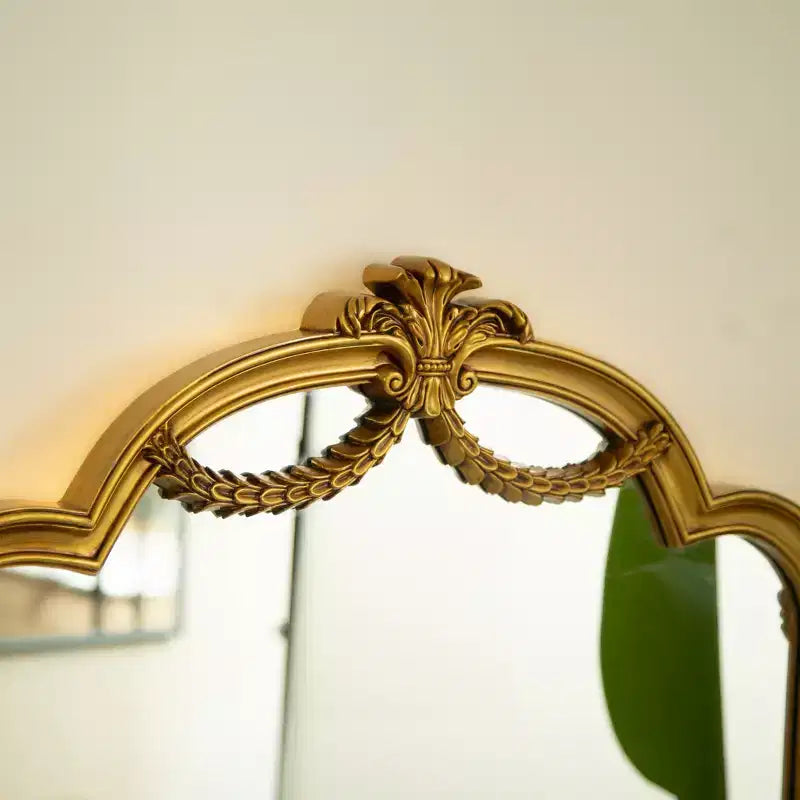 GDFStudio Veda Baroque Revival Style Irregular Faux Leather Decorative Wall Mirror with 3-Color Adjustable Light