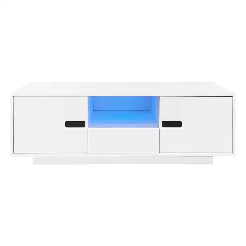 Modern Coffee Table with LED Lights, Rectangle Stylish Center Table with Storage Space, High Glossy Coffee Table for Living Room, Black