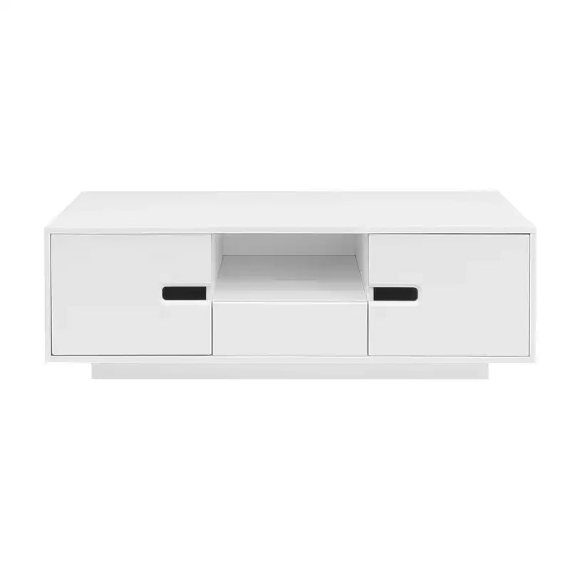 Modern Coffee Table with LED Lights, Rectangle Stylish Center Table with Storage Space, High Glossy Coffee Table for Living Room, Black