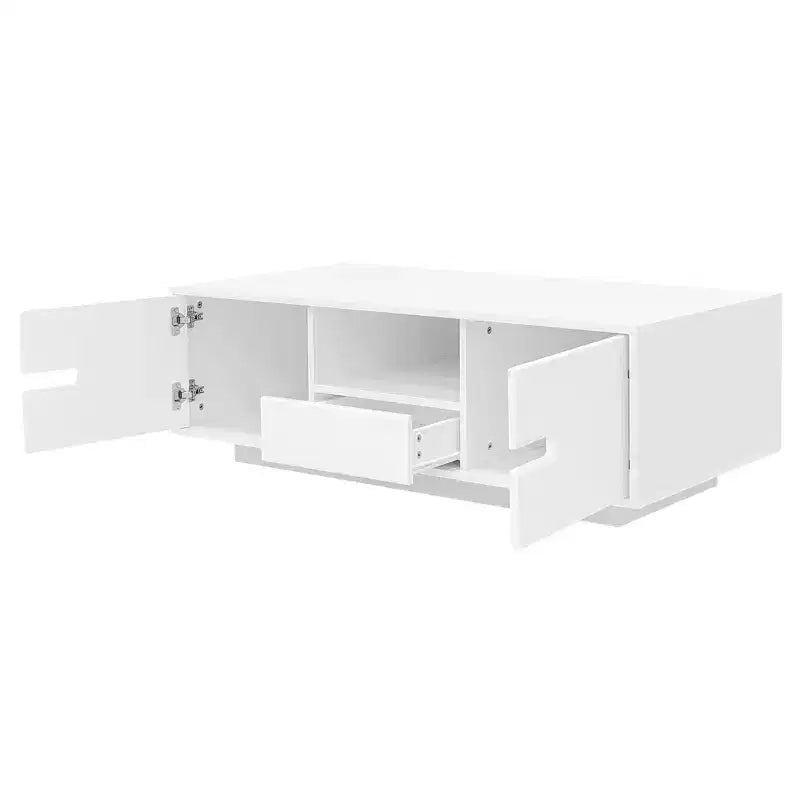 Modern Coffee Table with LED Lights, Rectangle Stylish Center Table with Storage Space, High Glossy Coffee Table for Living Room, Black