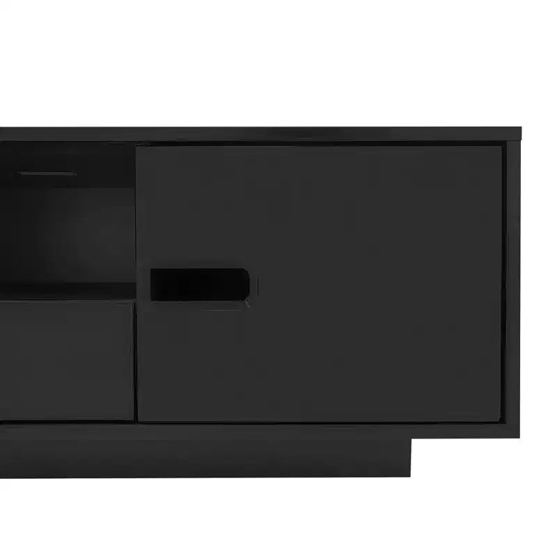 Modern Coffee Table with LED Lights, Rectangle Stylish Center Table with Storage Space, High Glossy Coffee Table for Living Room, Black