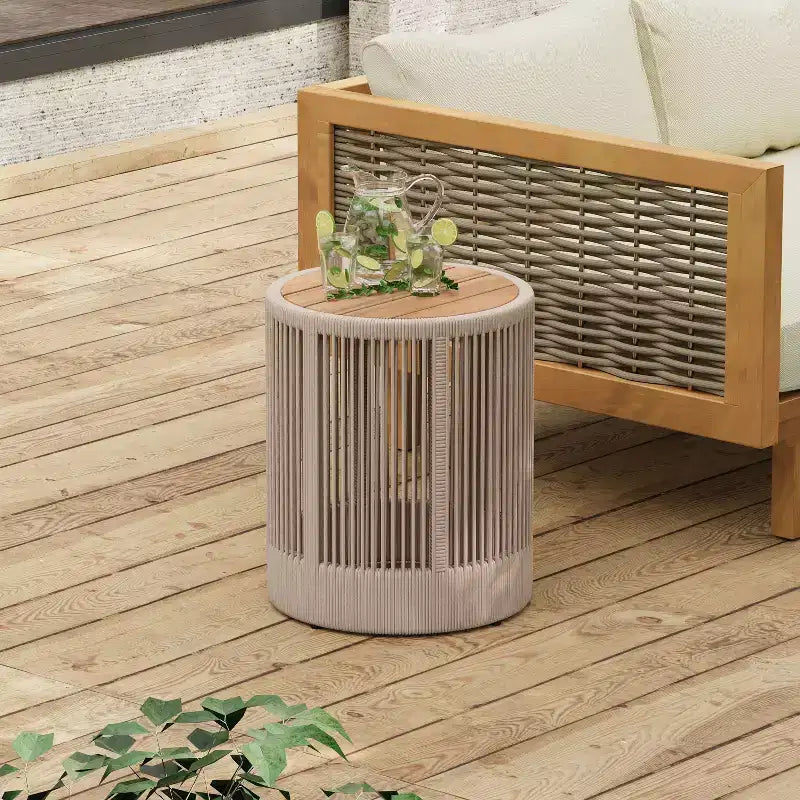 MAYEERTY 1 Pack Rustic Modern Side Table, Acacia Wood & Rope End Table for Living Room, Bedroom, Patio