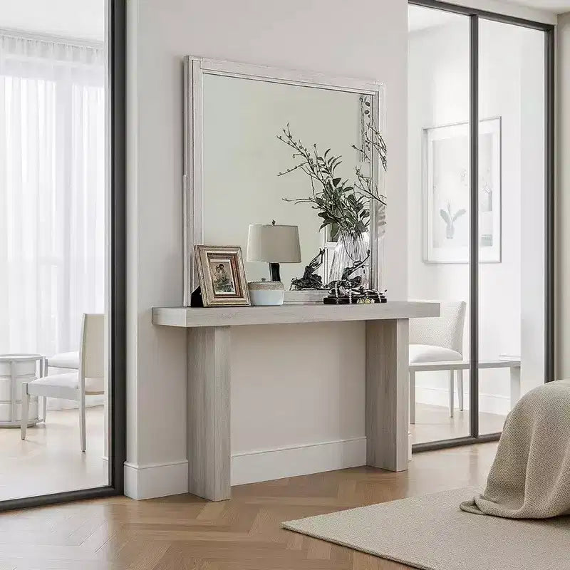 Royal Hampton Dresser Mirror, White Solid Wood, 38 Inch Stylish Square Frame