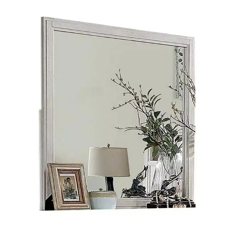 Royal Hampton Dresser Mirror, White Solid Wood, 38 Inch Stylish Square Frame