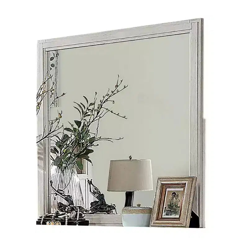 Royal Hampton Dresser Mirror, White Solid Wood, 38 Inch Stylish Square Frame