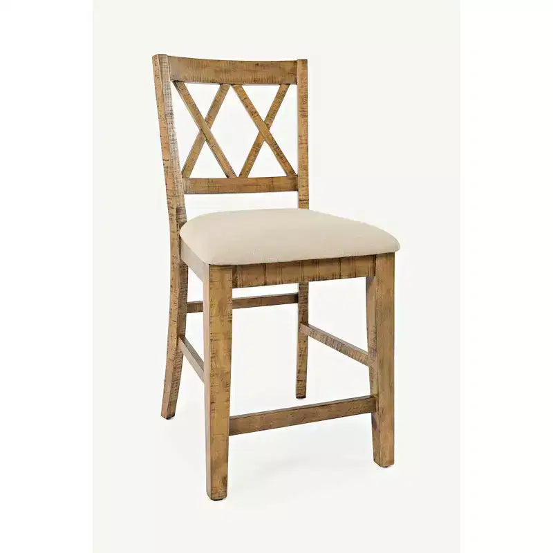 Jofran, Telluride Rustic Farmhouse Solid Wood Upholstered Counter Stool (Set of 2)