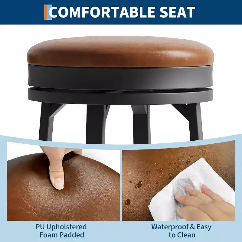 30'' Swivel Bar Stools Set of 2 with Footrest, Backless Round Bar Stools with PU Leather Upholstered and Metal Frame, for Kitchen Island