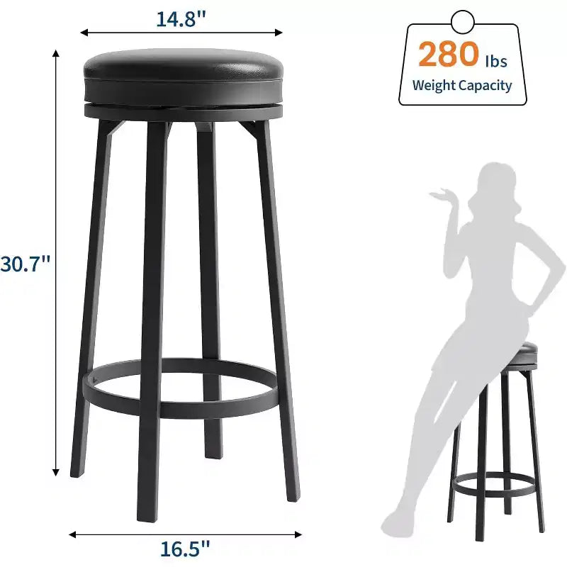 30'' Swivel Bar Stools Set of 2 with Footrest, Backless Round Bar Stools with PU Leather Upholstered and Metal Frame, for Kitchen Island